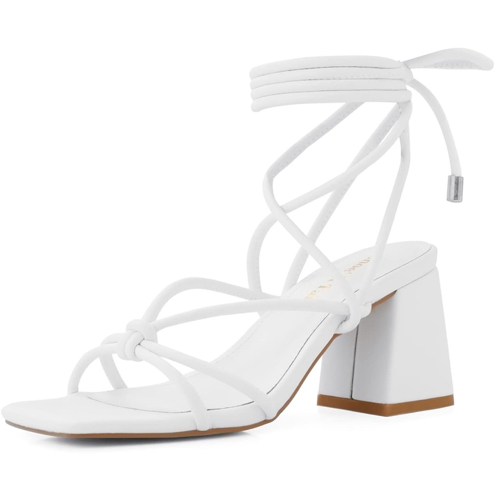 Elegant White Strappy Block Heel Sandals